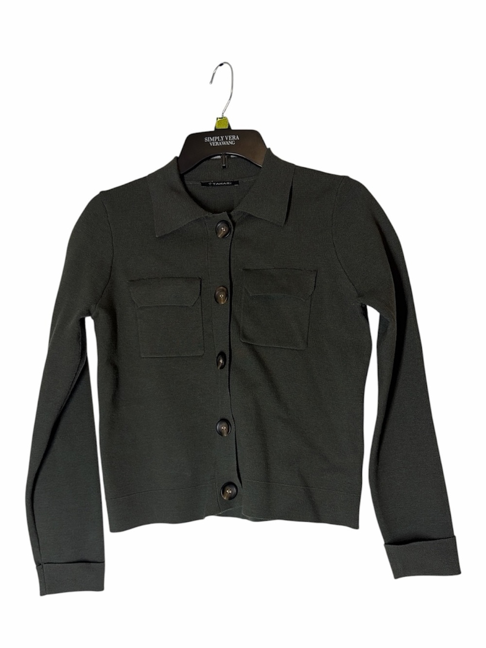 Tahari Dark Green Button-Front Knit Shirt Jacket